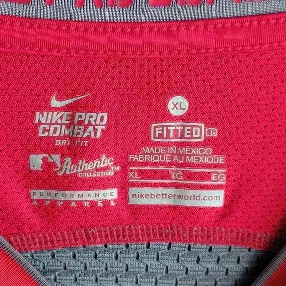 Nike Pro Combat Authentic Men's Shirt Size XL Short Sleeve Red/Grey Crew Neck - Picture 3 of 13